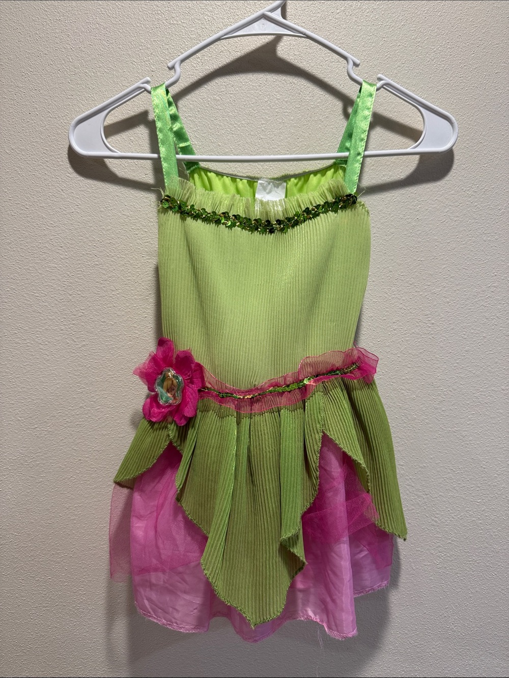 Green & Pink 4-6x Tinkerbell Fairy Flower Kids Costume Dress